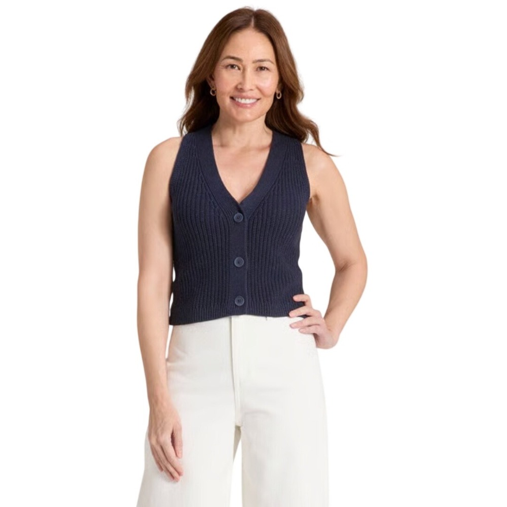 Universal Thread Women's Navy Blue Button Front Shaker Knit Vest Size XL